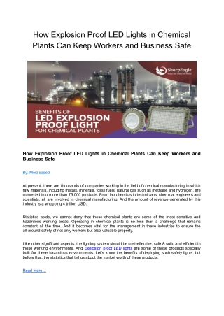 How Explosion Proof LED Lights in Chemical Plants Can Keep Workers and Business Safe