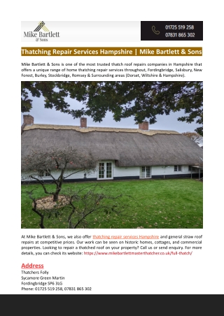 Thatching Repair Services Hampshire