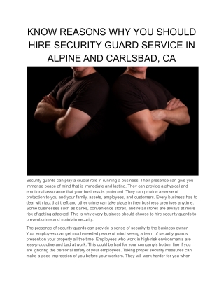 KNOW REASONS WHY YOU SHOULD HIRE SECURITY GUARD SERVICE IN ALPINE AND CARLSBAD, CA