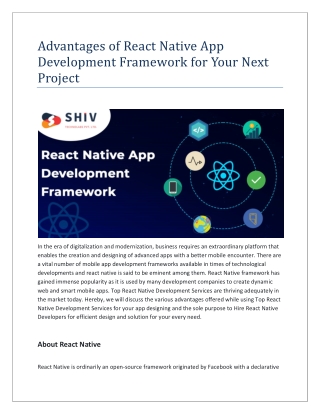 Advantages of React Native App Development Framework for Your Next Project