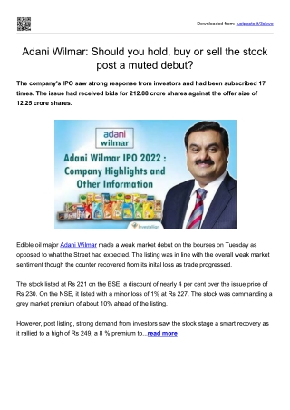 Adani Wilmar-Should you hold, buy or sell the stock post a muted debut