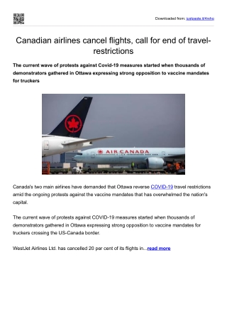 Canadian airlines cancel flights, call for end of travel-restrictions