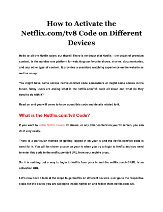 How to Activate the Netflix.com/tv8 Code on Different Devices