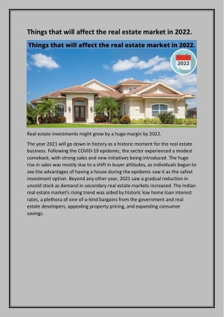 Things that will affect the real estate market in 2022.