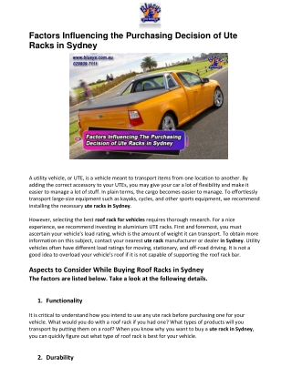 Factors Influencing The Purchasing Decision of Ute Racks in Sydney