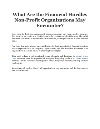 What Are the Financial Hurdles Non-Profit Organizations May Encounter_