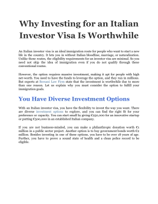 Why Investing for an Italian Investor Visa Is Worthwhile