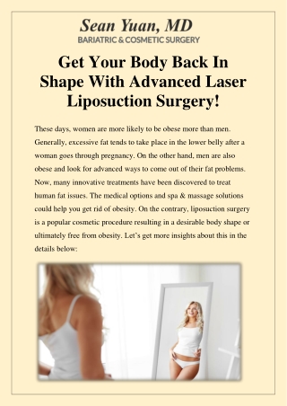 Get Your Body Back In Shape With Advanced Laser Liposuction Surgery