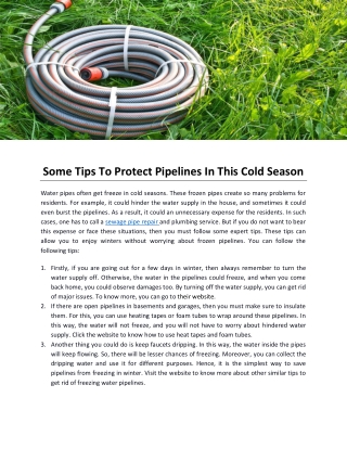 Some Tips To Protect Pipelines In This Cold Season