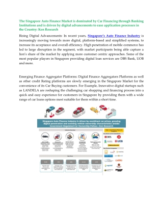 Singapore Auto Finance Market Analysis, Growth, Research Report, Demand