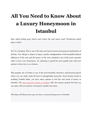 All You Need to Know About a Luxury Honeymoon in Istanbul
