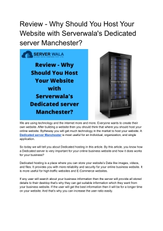 Review - Why Should You Host Your website with Serverwala's Dedicated server Manchester_