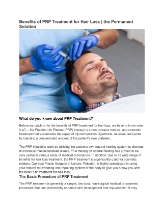 Benefits of PRP Treatment for Hair Loss _ the Permanent Solution