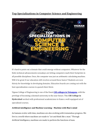 Top Specializations in Computer Science and Engineering