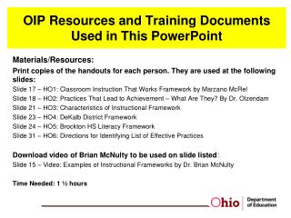 OIP Resources and Training Documents Used in This PowerPoint
