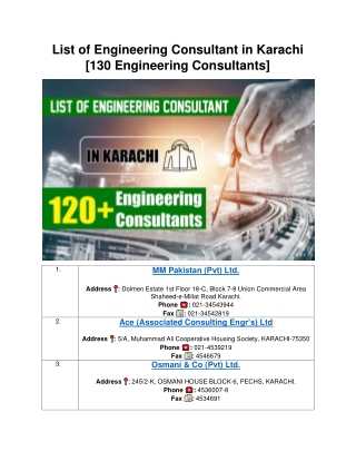 List of Engineering Consultants in Karachi [130 Engineering Consultants]