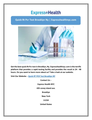 Quick Rt Pcr Test Brooklyn Ny | Expresshealthnyc.com