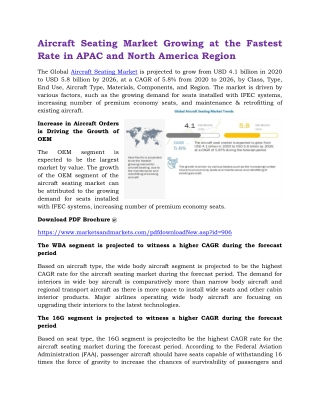 Aircraft Seating Market Growing at the Fastest Rate in APAC and North America Region