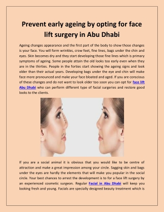 Prevent early ageing by opting for face lift surgery in Abu Dhabi