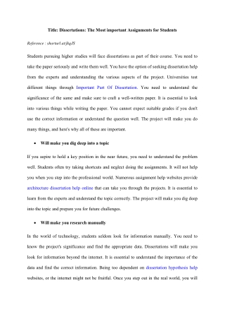Dissertations The Most important Assignments for Students