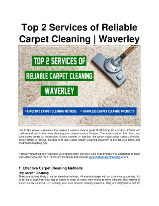 Top 2 Services of Reliable Carpet Cleaning