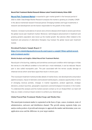 Neural Pain Treatment Market Research Release Latest Trends & Industry Vision 2028