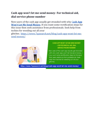 Cash app won't let me send money- For technical aid, dial service phone number