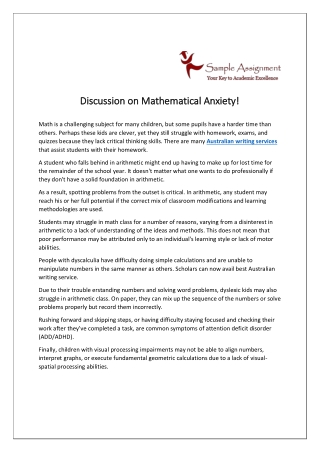 Discussion On Mathematical Anxiety