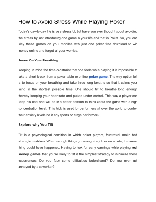 How to Avoid Stress While Playing Poker