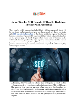 Some Tips for SEO Experts Of Quality Backlinks Providers In Faridabad
