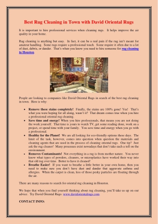 Best Rug Cleaning in Town with David Oriental Rugs