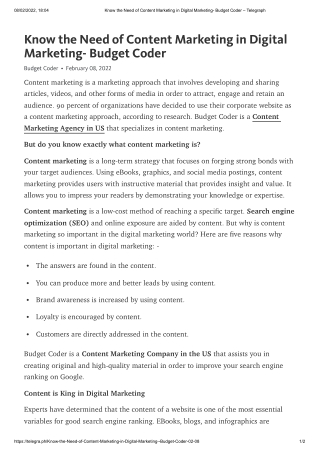 Need of Content Marketing in Digital Marketing- Budget Coder