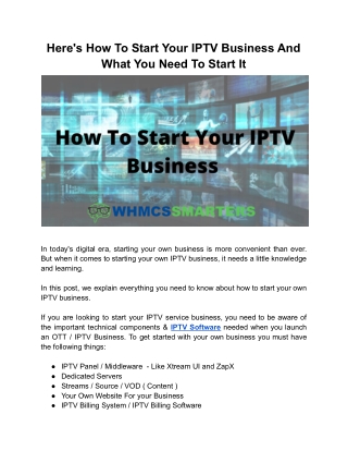Start Your IPTV Business With Smarters IPTV Software Solution