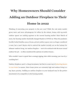 Why Homeowners Should Consider Adding an Outdoor Fireplace to Their Home in 2022
