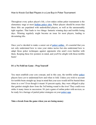 How to Knock Out Bad Players in a Low Buy-in Poker Tournament