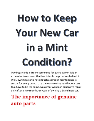 How to Keep Your New Car in a Mint Condition