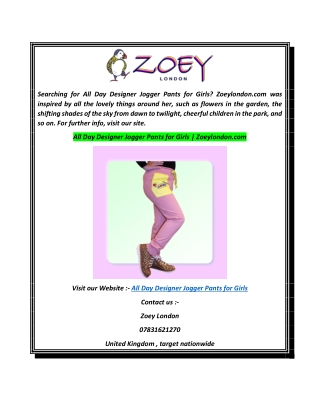 All Day Designer Jogger Pants for Girls  Zoeylondon.com