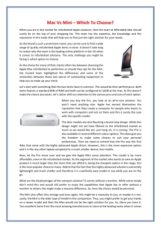 Mac Vs Mini – Which To Choose?