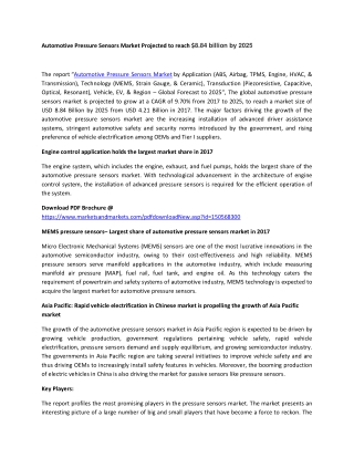 Automotive Pressure Sensors Market Projected to reach $8.84 billion by 2025