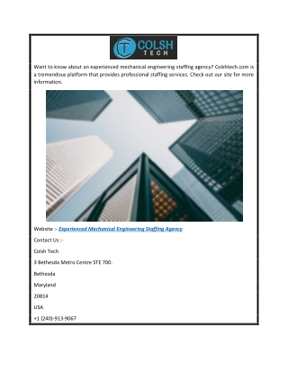 Experienced Mechanical Engineering Staffing Agency  Colshtech.com