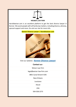 Kenner Divorce Lawyer | Haroldweiser.com