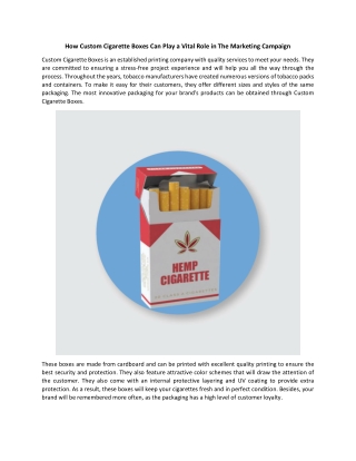 How Custom Cigarette Boxes Can Play a Vital Role in The Marketing Campaign