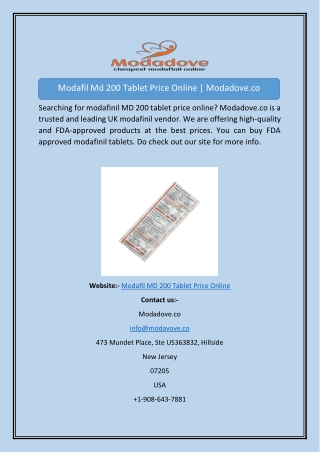 Modafil Md 200 Tablet Price Online Modadove.co