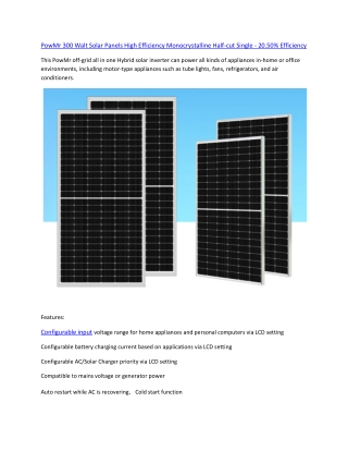PowMr 300 Walt Solar Panels High Efficiency Monocrystalline Half-converted