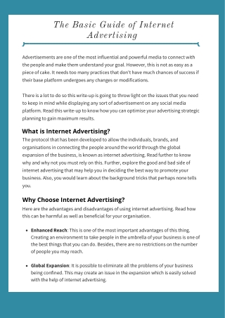 The Basic Guide of Internet Advertising