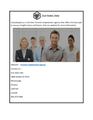 Search The Best Toronto Employment Agency  Justsalesjobs.ca