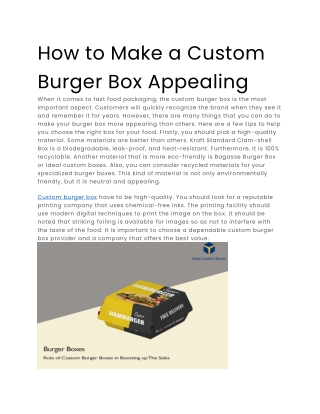 How to Make a Custom Burger Box Appealing