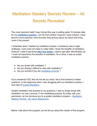 Meditation Mastery Secrets Review – All Secrets Revealed