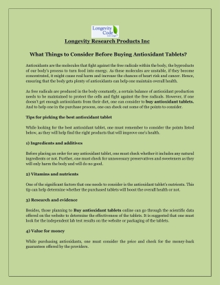 Buy antioxidant tablets in Florida - Longevity research products