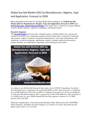 Global Sea Salt Market 2022 by Manufacturers, Regions, Type and Application, Forecast to 2028-converted